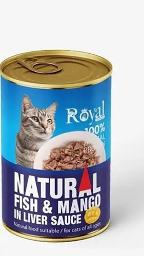 کنسرو نچرال گربه رویال کوکو با طعم ماهی و انبه در سس جگر Royal coco وزن 380 گرم