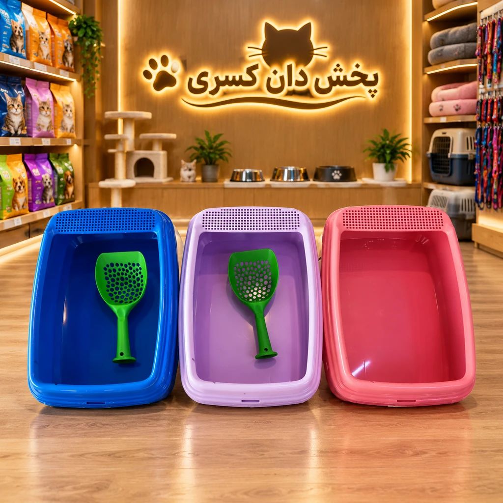 ظرف خاک گربه لبه دار همراه با بیلچه